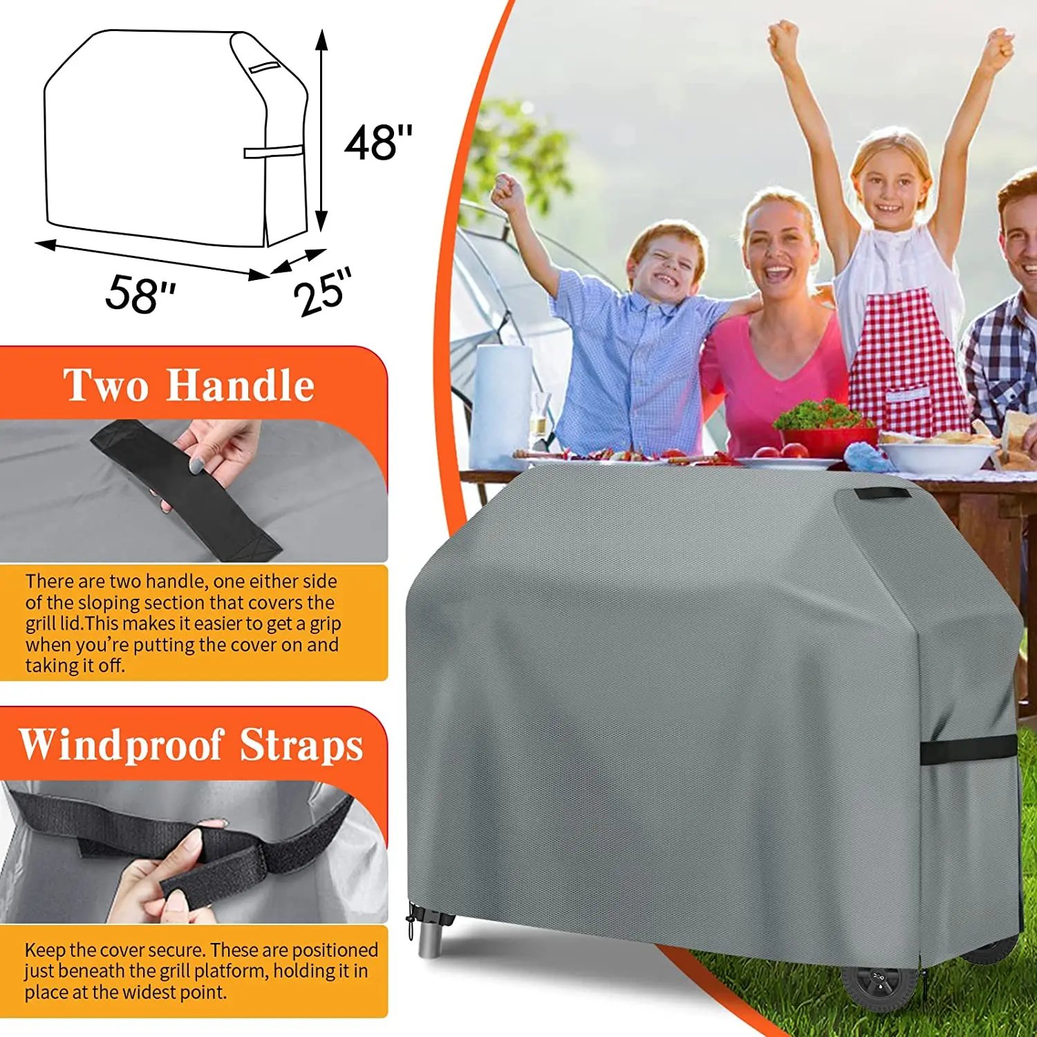Waterproof 600D Oxford Protective Cover Anti-UV Grill Cover, BBQ Tarpaulin Gas Grill Cover