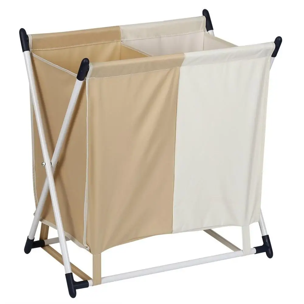 2 Section Waterproof Oxford Bags Laundry Cloth Hamper Sorter Basket Bin With Aluminum Frame