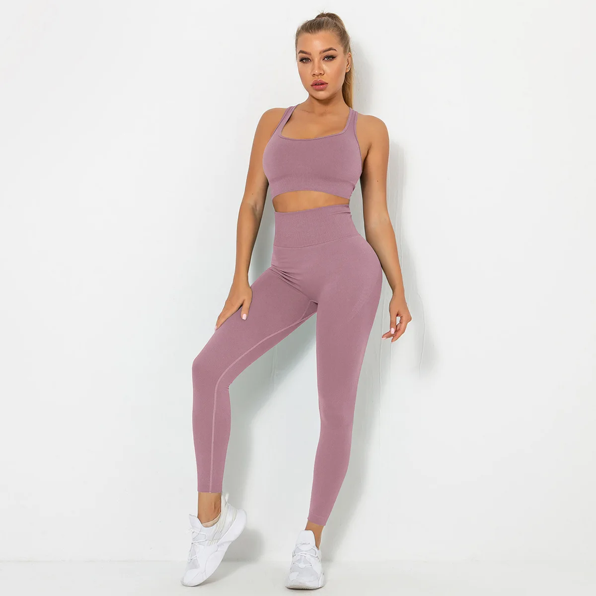 2022 New Design Women Push Up Leggings High Impact Yoga Bra Set  Gym Wear