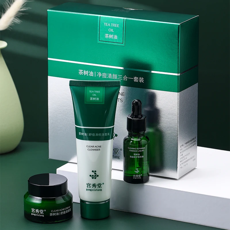 Acne Remover  Moisturizing Cleansing Pimple Tea Tree Oil Acne Remove Kit Acne Serum Cream Cleanser Skin Care Set