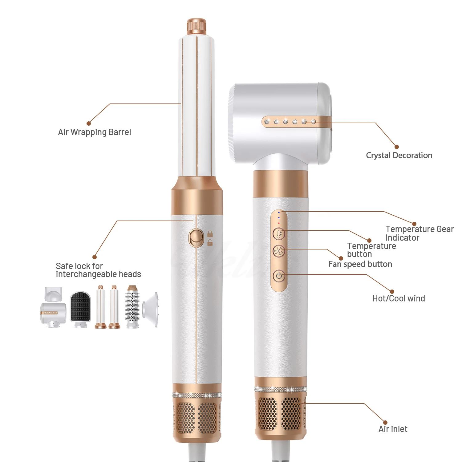 1400W Wholesale Upgraded 7 In 1 Electric Hot Air Comb Curling Iron Set High Speed Hair Dryer Brush Ceramic