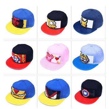 Wholesale Custom Fashion Diy legos Baseball Caps Kids And Adult Flat Brim Hat Snapback