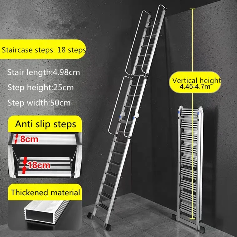 High quality wall mounted ladder ceiling aluminum folding ladder/folding attic stairs with handrail