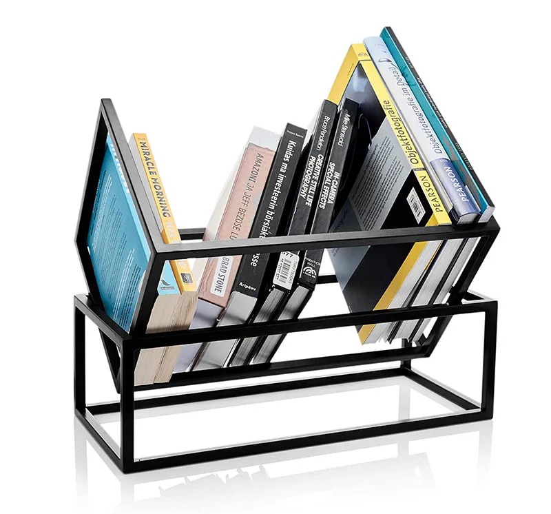 Iron Home Furniture Bookcase Simple Design Diagonal Book Shelf Tube Wooden and Metal Modern Tree Shaped Bookshelf Speaker