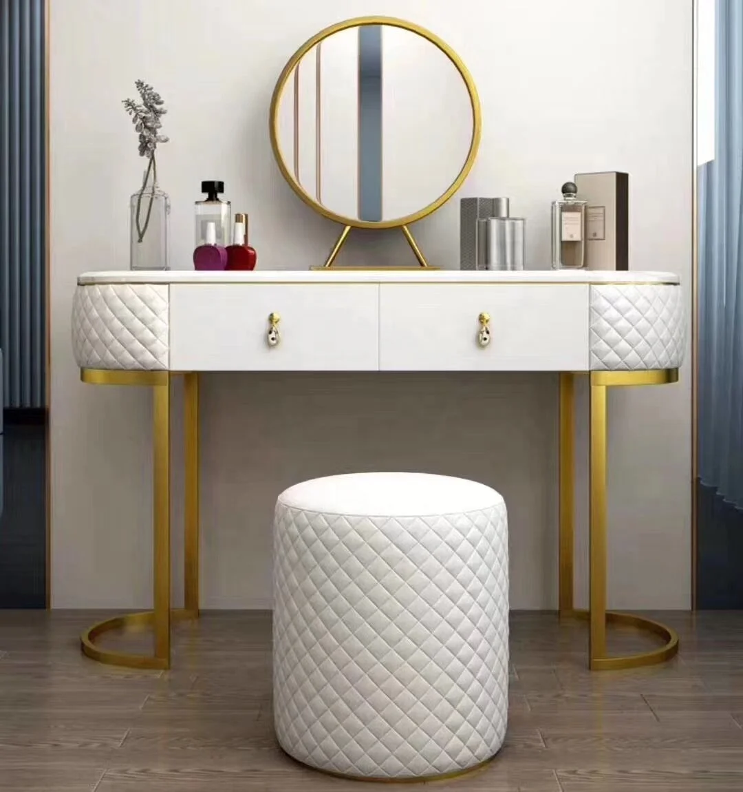 Bedroom furniture dressing sets modern makeup dresser with mirror lights marble top dressing table with stool home console table
