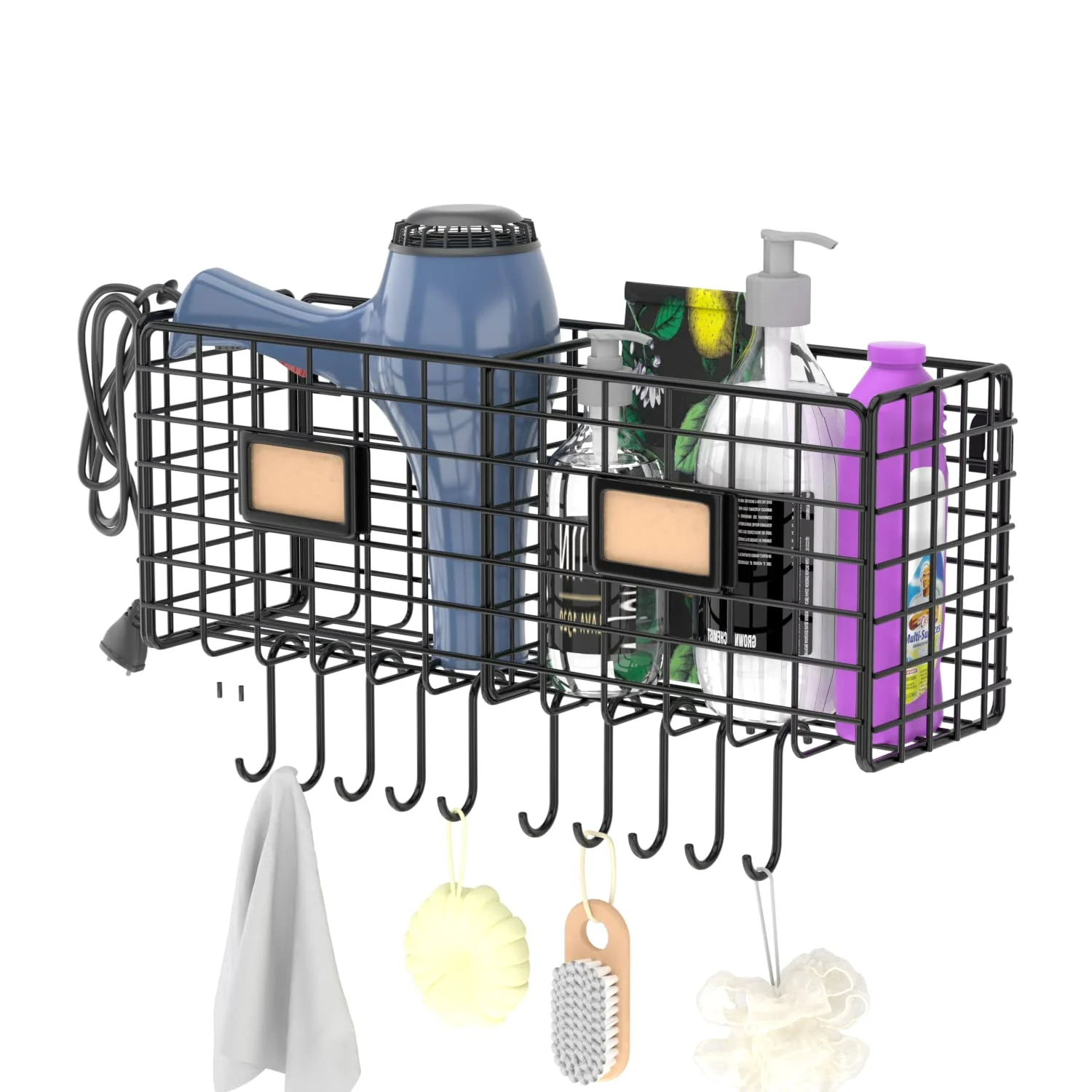 Hair Dryer organizer Customized Color Rustic solid Wood Hair Dryer Holder and hair tool organizer with 3 cups