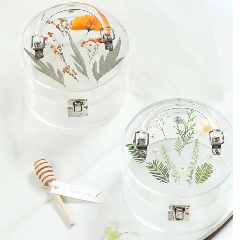 Transparent Round Acrylic Gift Box Rose Bouquet Clear Wrapping Box Candy Souvenir Case for Birthday
