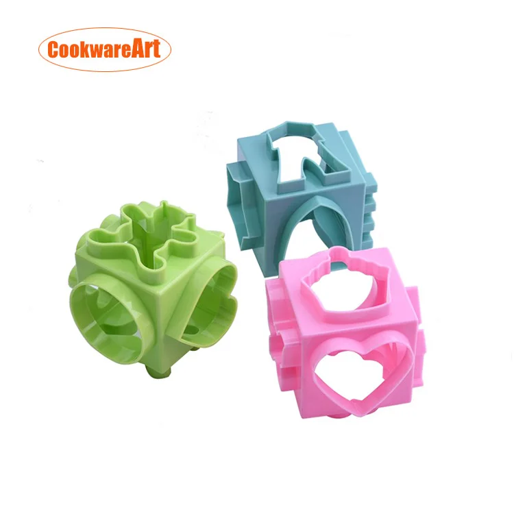 food contact safe 6 sides baking tool set heart flower star shape plastic cookie cutter mould for Christmas,kids,festival,party