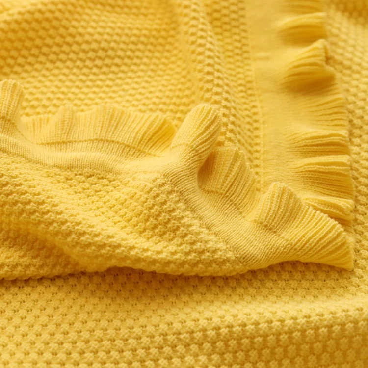 Custom pure colour super soft 100% cotton linen throw light yellow picnic camping garden blanket