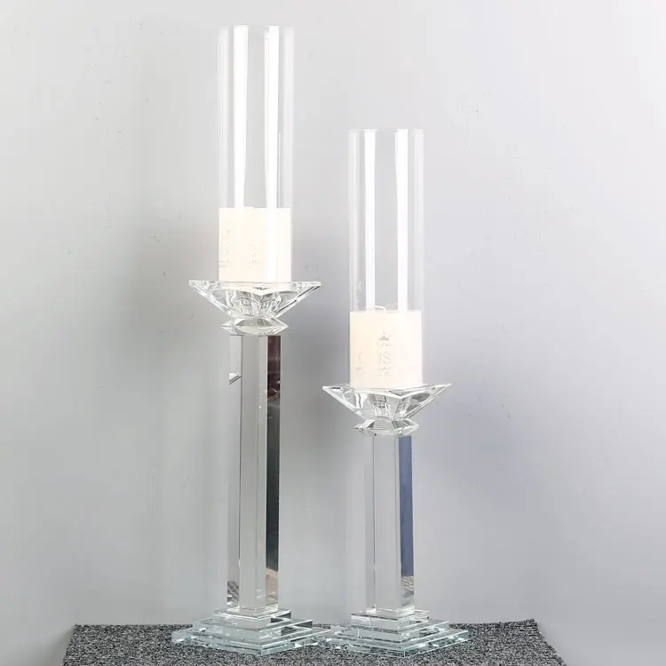 Graceful square tall pillar glass votive hurricane candle holders crystal candelabra wedding candlestick centerpieces for sale