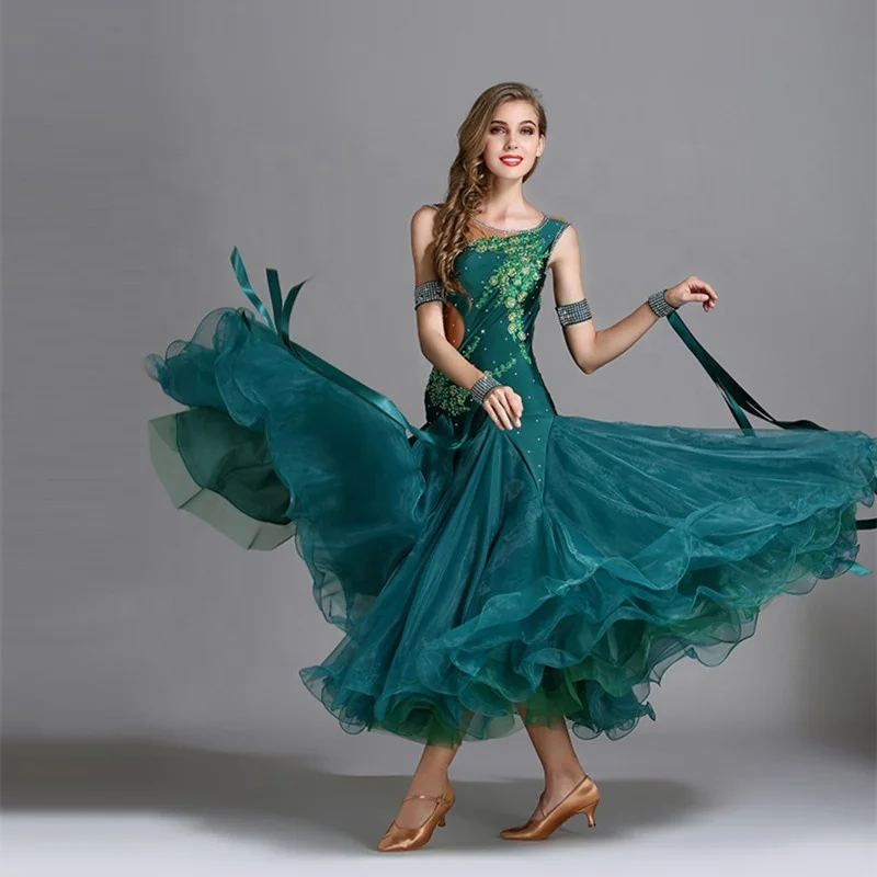 7 видов цветов Длинные бальные платья конкурс стандарт Современные Бальные Вальс платье светящийся