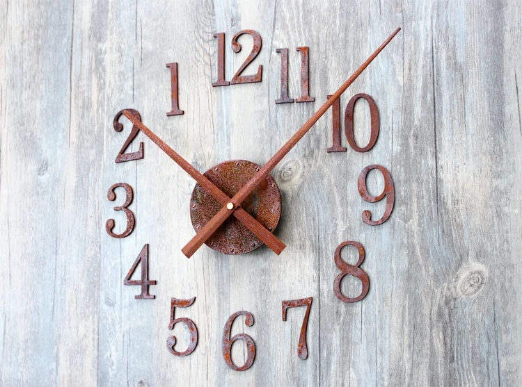 31cm big pointer diy antique retro old rust metal wall clock with reverse running
