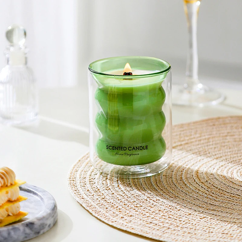 Luxury Double Spiral Heat Insulation Fragrant Candle Cross Wooden Wick Soy Wax Scented Candles