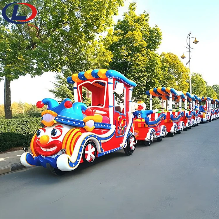 Colorful Cute Clown Fairground Attraction Mini Train Electric Trackless Tourist Train for sale