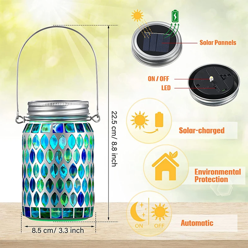 Holiday Festival Decoration Outdoor Color LED Mosaico Jar Solar Light Christmas Luminous Custom Party