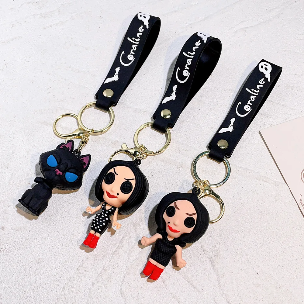 6 Color High Quality horrible Movie Coraline Secret Door PVC mini Figure Rubber Keychain