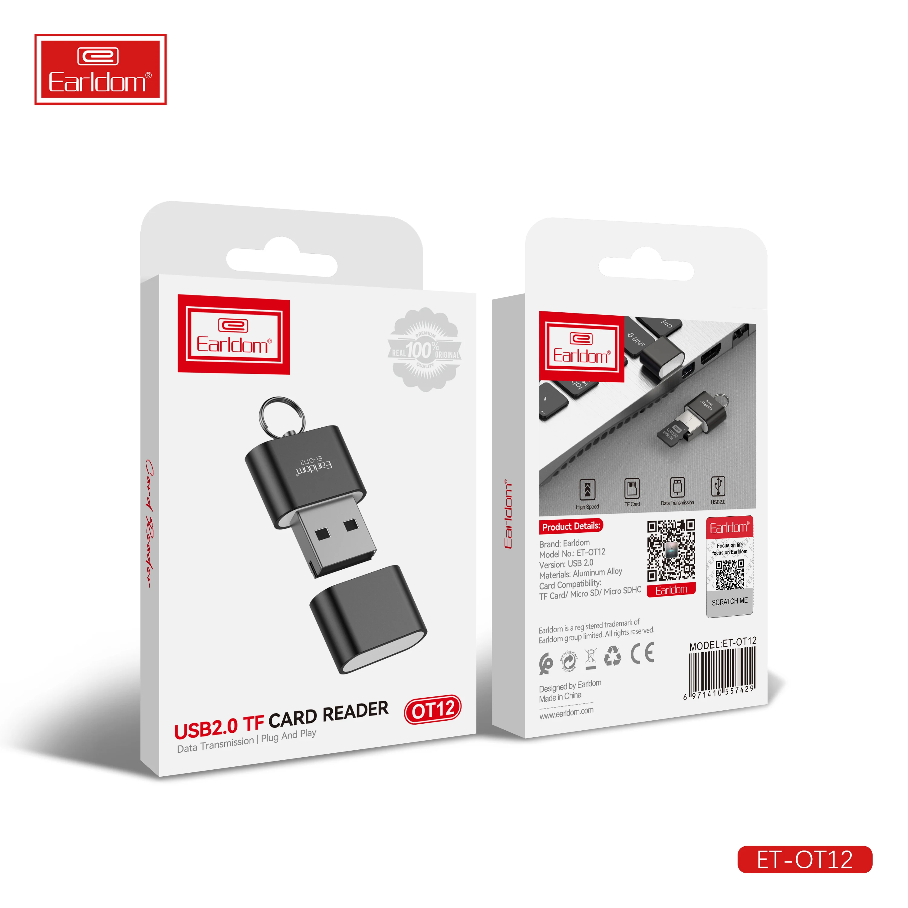 Earldom mini usb card reader 2.0 USB with TF Card Slot Max Support 128GB Memory for Computer