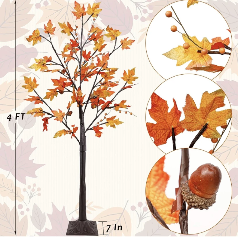 New Arrival Led Lighted Maple Tree   4 Ft Lighted  Artificial Tree For  Thanksgiving Harvest Fall Festival Halloween  Decoration