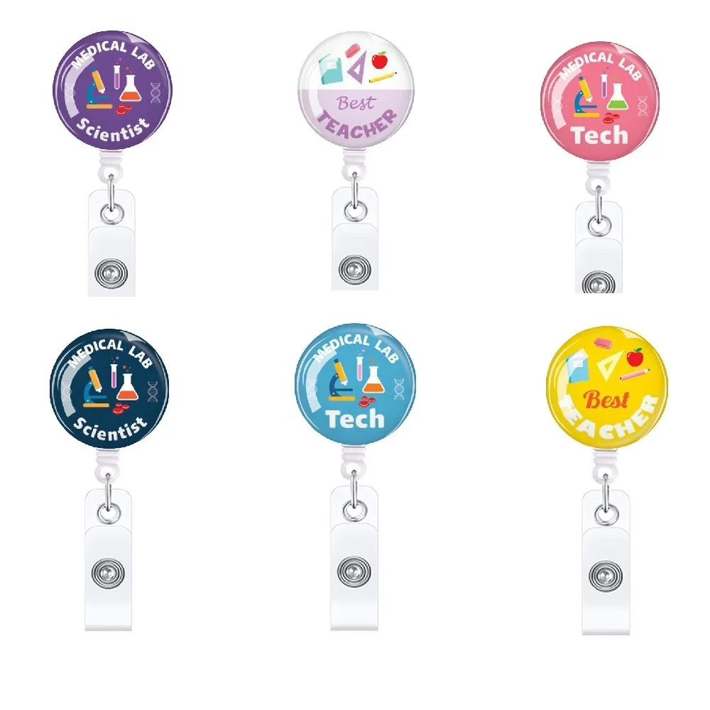 Medical Lab Tech Epoxy Retractable Badge Reel Nurse Badge Holder ID Card Holder With Clip Nurse Accessories