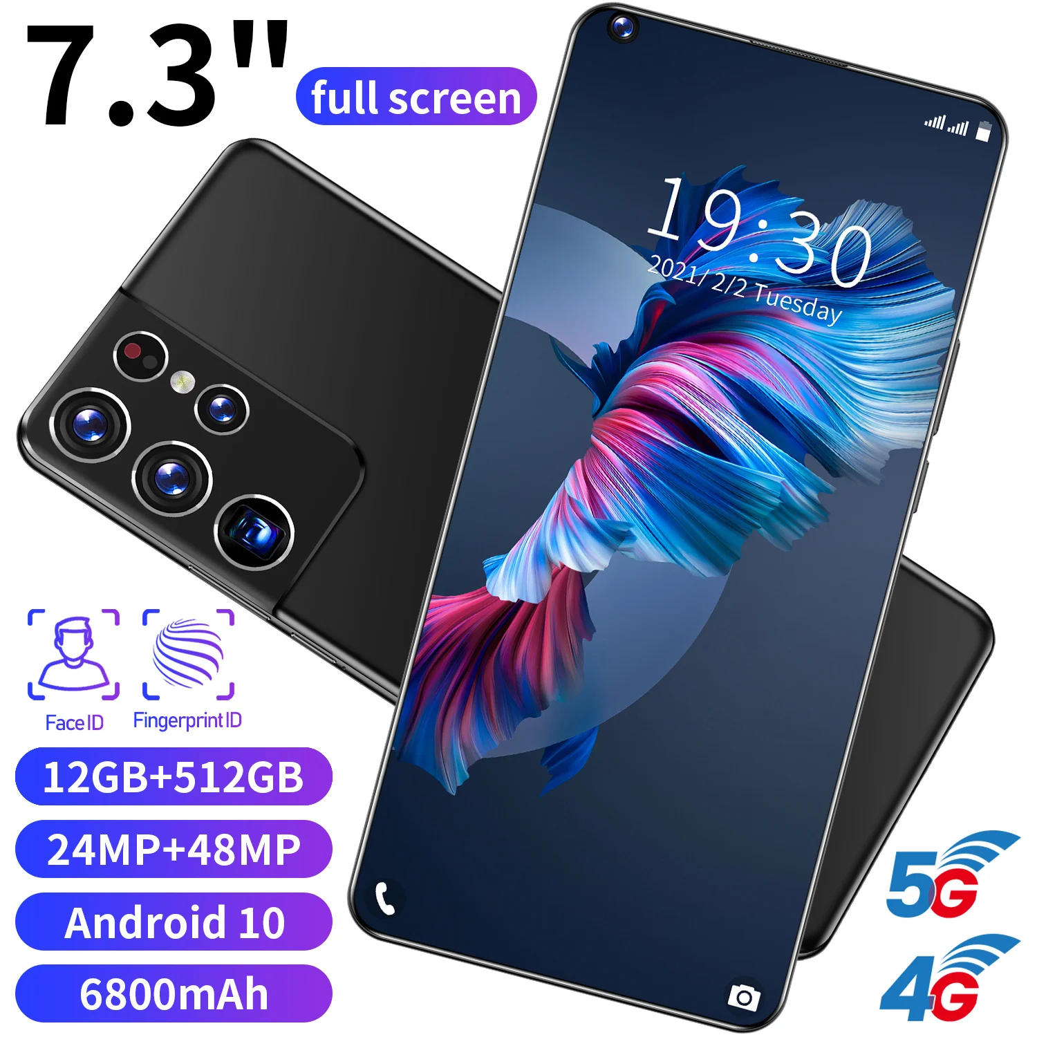 2022 New S21+Ultra 16+512GB Rom 5G Android smartphone Gaming with dual sim card MTK6899 mobile phones