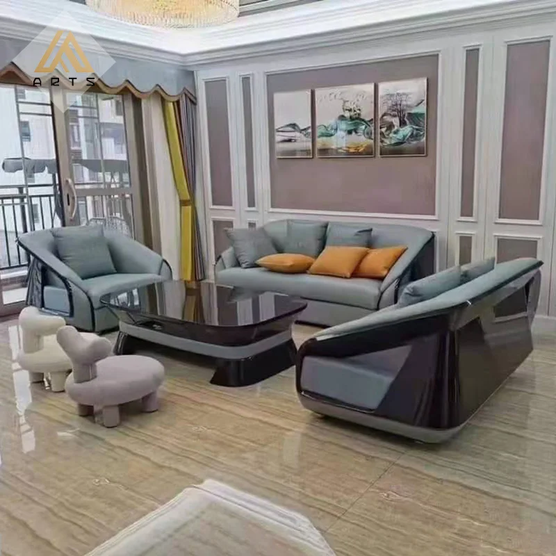 New arrive  European Italian postmodern design  light luxury living room  furniture genuine leather sofa sectional sofa set