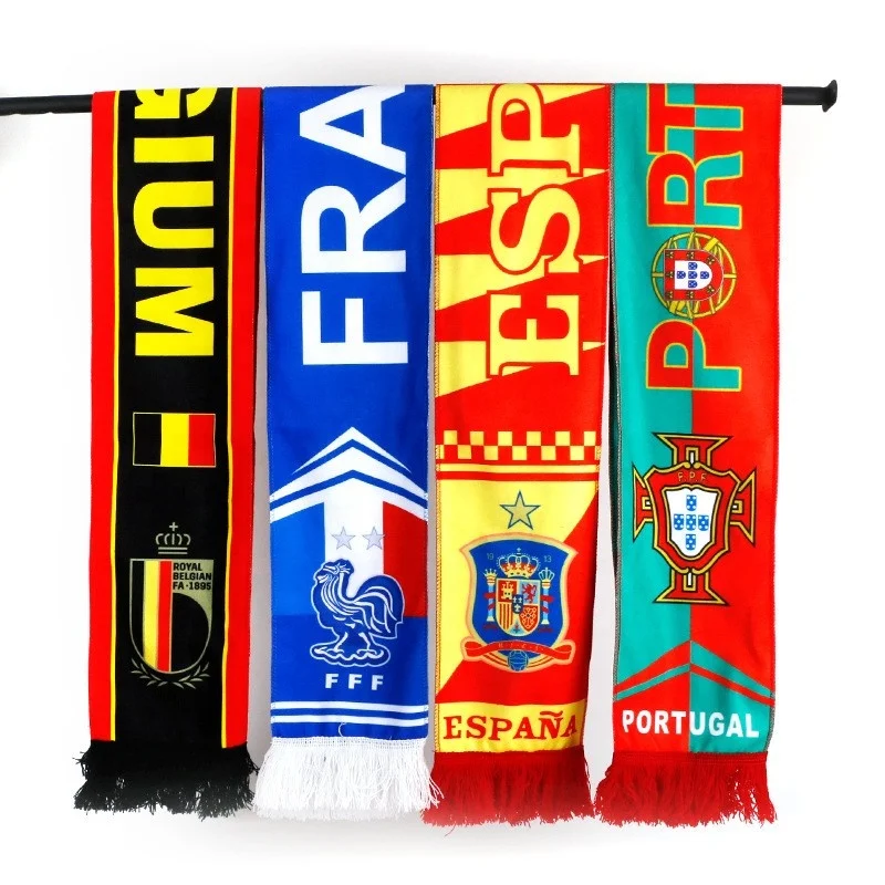 2022 World soccer Qatar custom logo printing knitted football scarf
