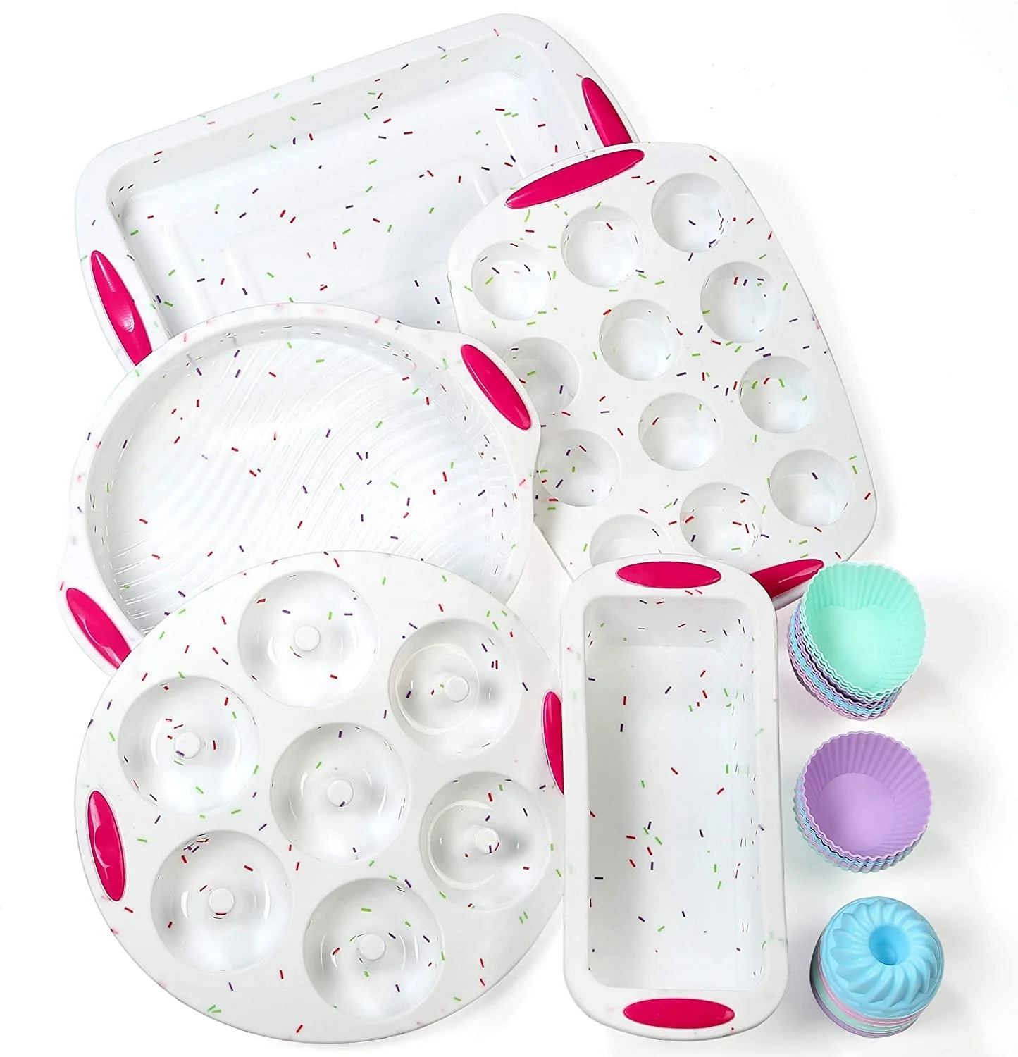 Factory Ready Wholesale 5pcs Set Dark Grey Silicone Bakeware Set Non-Stick Silicone Cake Baking Mold 12 Cup Muffin Pan Mold