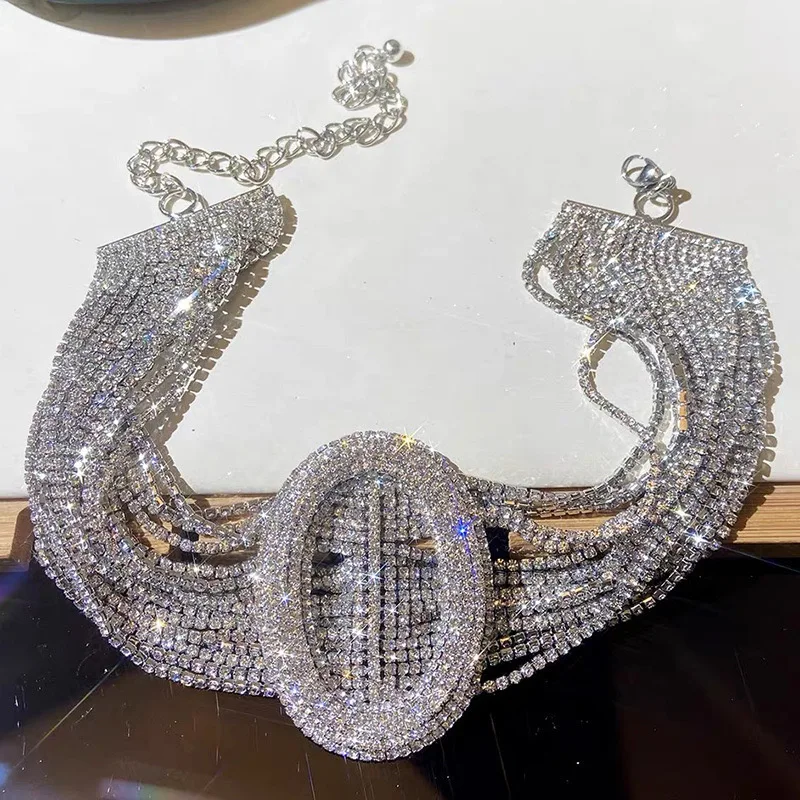 18k Italian Wholesale Jewellery Alibabas Gift Woman Elegant fashion jewelry party diamond iced out luxury belt chocker necklace