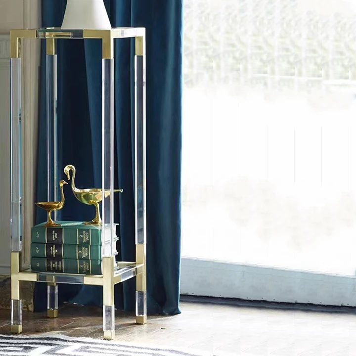 Transparent acrylic wedding flower stand side table brushed metal brass square office living room bedroom can be customized