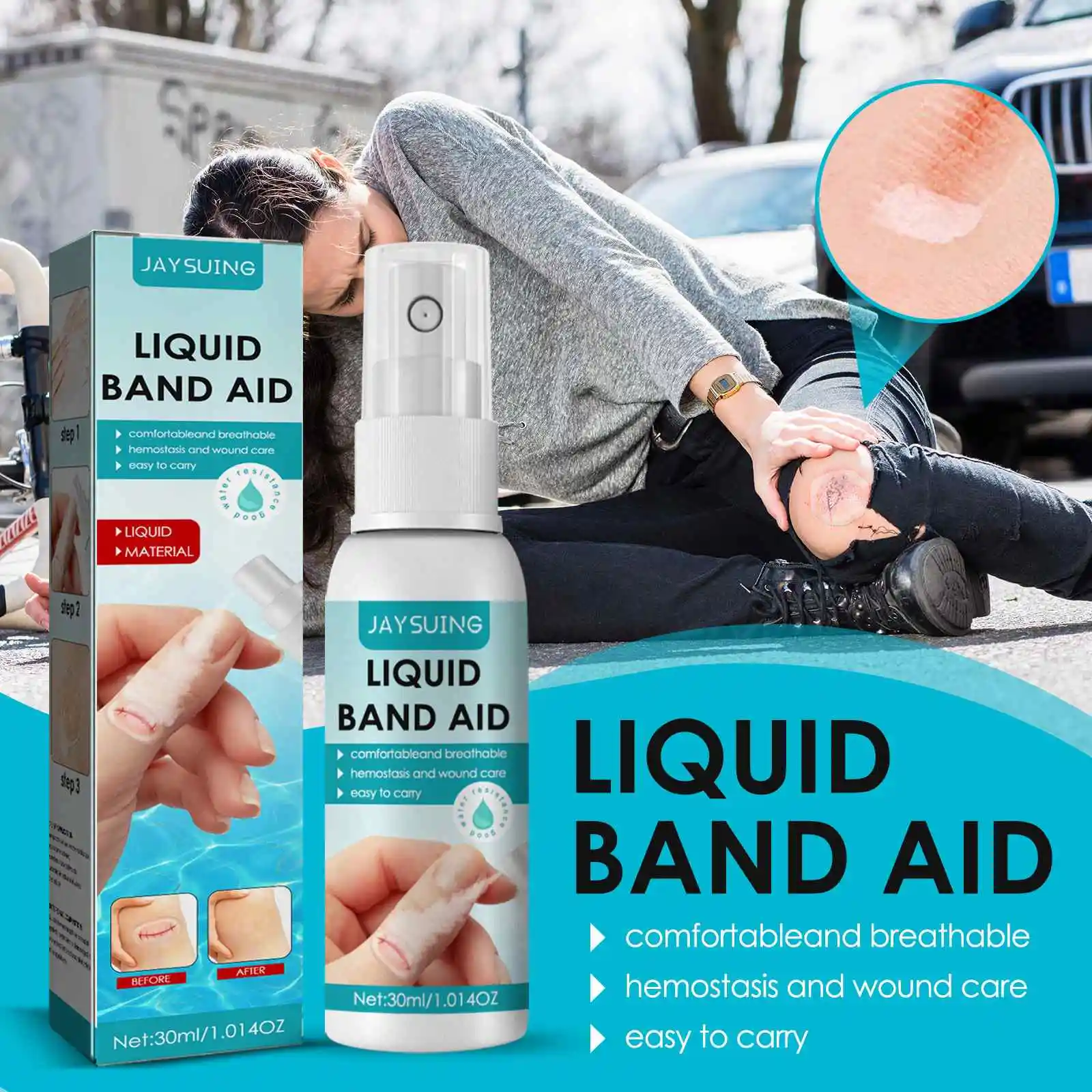 Jaysuing OEM ODM Waterproof Spray Band-aid First Aid Liquid Bandage for Small Cut Wound Healing Gel Patch Hemostasis Plaster