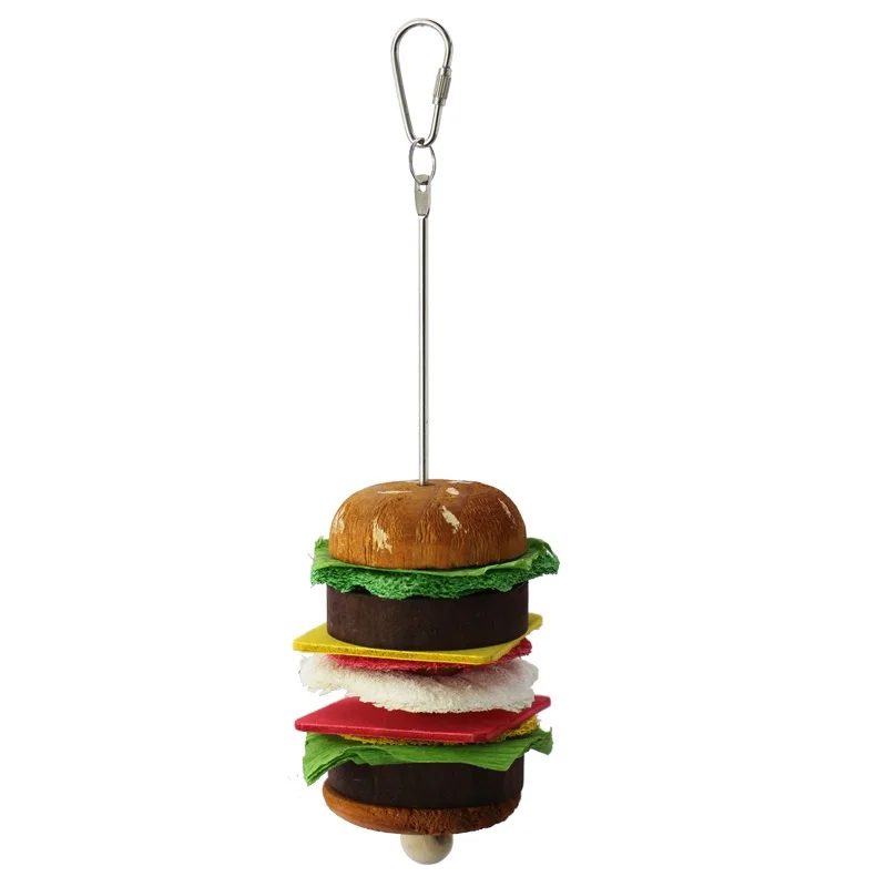 Hamburger Loofah Wood Block Paper Bird Toys Parrot Cage Accessories For Parrot Budgie Love Bird Conures Parakeets