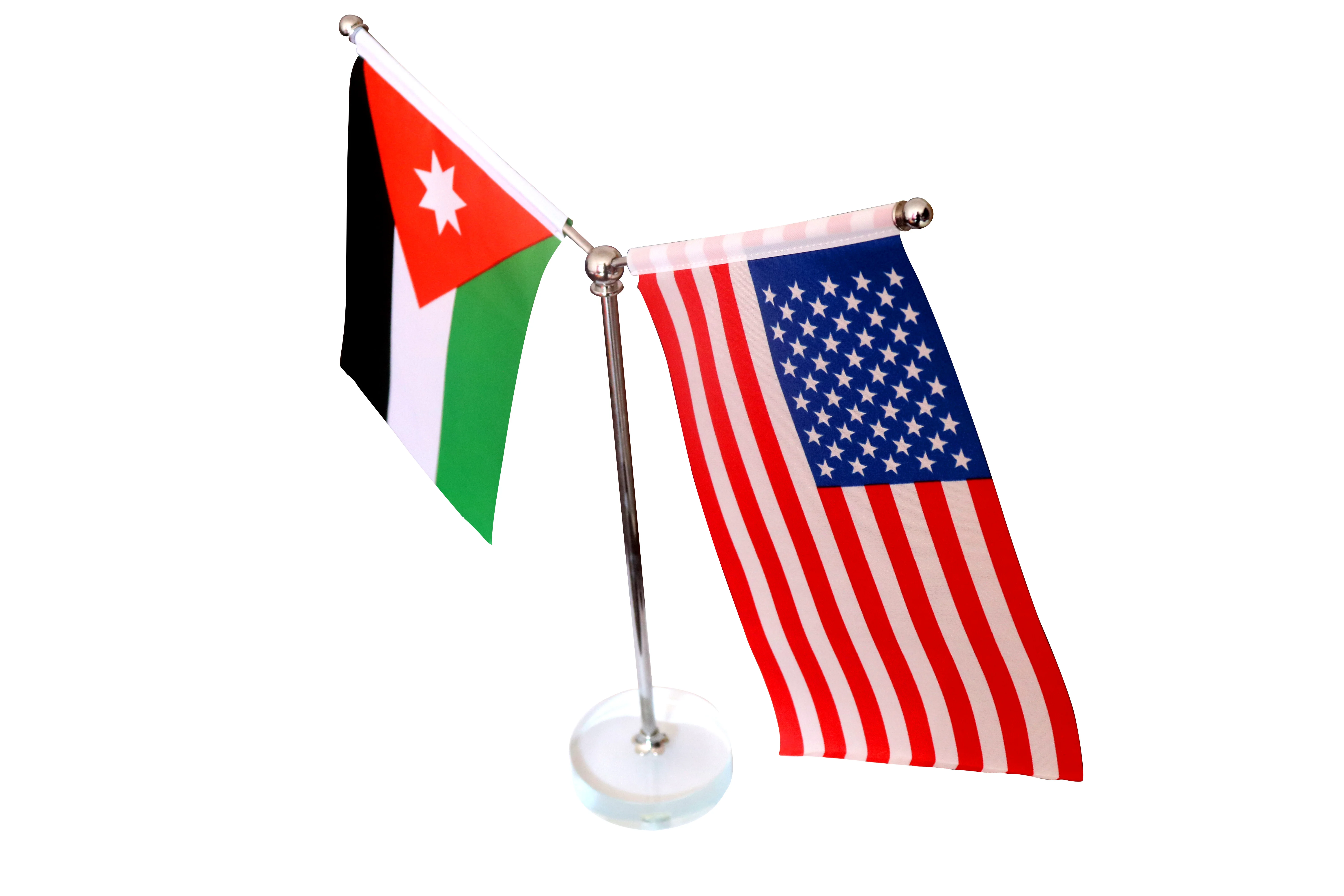 crystal glass base stainless steel table flagpole with custom polyester national desktop flag