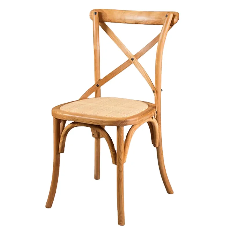 Wholesale Modern Solid Wood Chair X Cross Back banquet Chair with Rattan Cushion for Wedding Restaurant outdoor chair