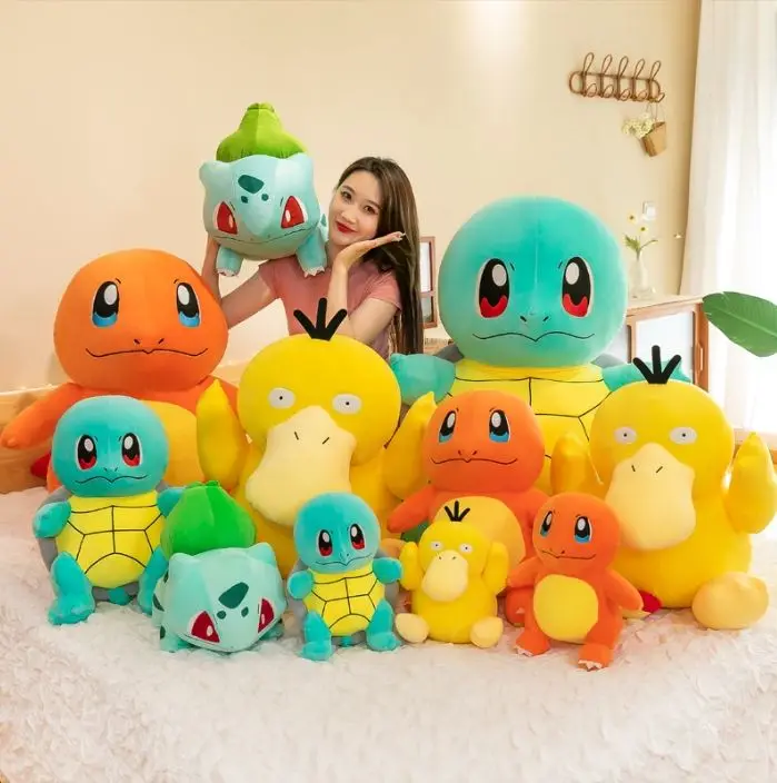 Aolan Cute Cartoon Pokemoned Doll Series Bika Chugeni Turtle Elf Small Fire Dragon Stuffed Animals Toy