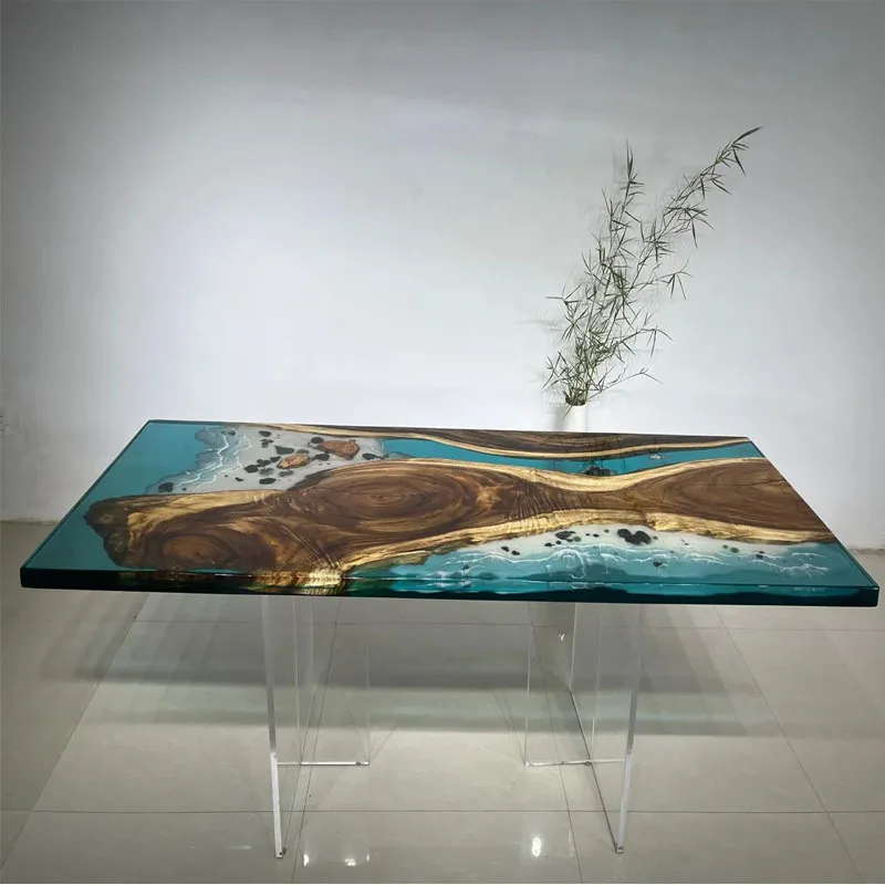 Factory Price Custom Epoxy Resin River Table Top Live Edge Natural Wood Dining Table