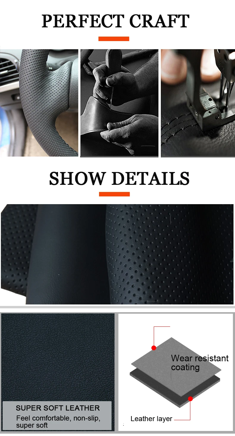 Handsewing Black PU Artificial Leather Car Steering Wheel Covers Wrap for Toyota Prius 30(XW30) 2009-2015 Prius C(US)2012-2017