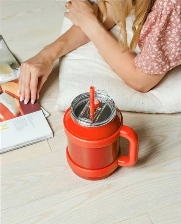 50oz stainless steel tumbler  big capacity  drinkmore Tumbler with Handle and Straw Stainless Steel water bottle