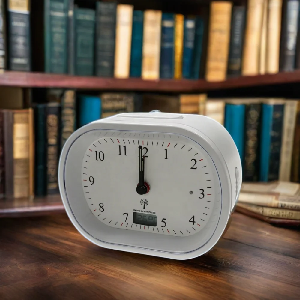 Smart Quartz Desk Clock with Fashion Style RCC & DCF77 Signal Sets Time and Reminds for Desktop or Outdoor Use