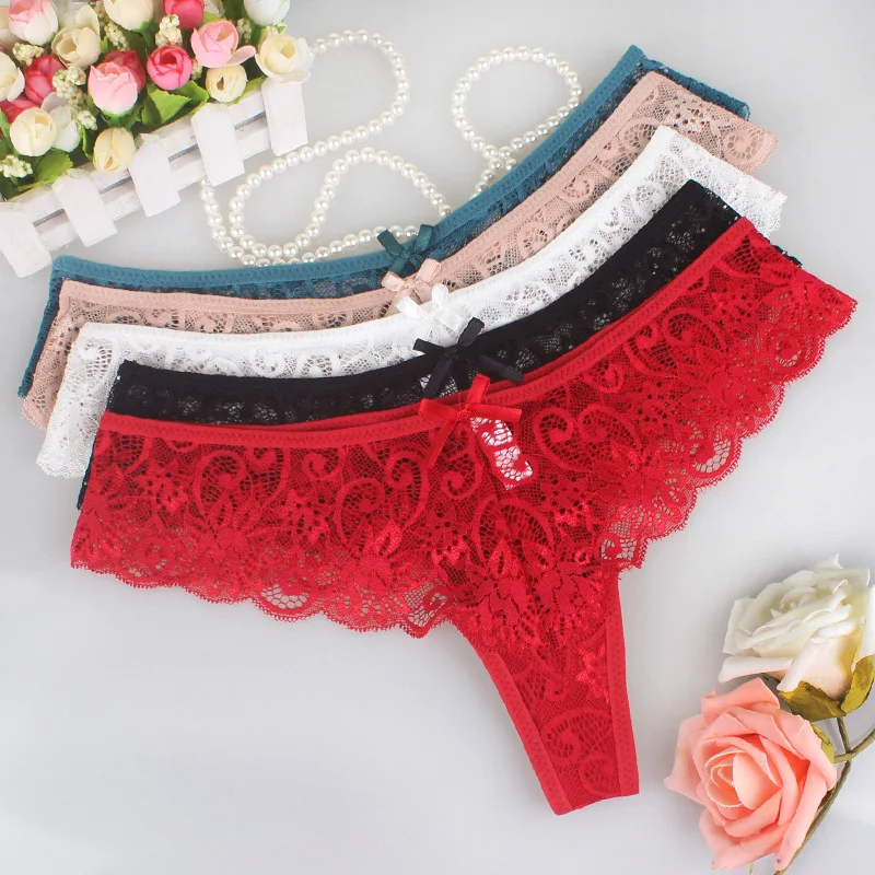 
XZ New Thong lady sexy low waist T pants high grade transparent lace hollowed out underwear girl triangle pure cotton crotch 