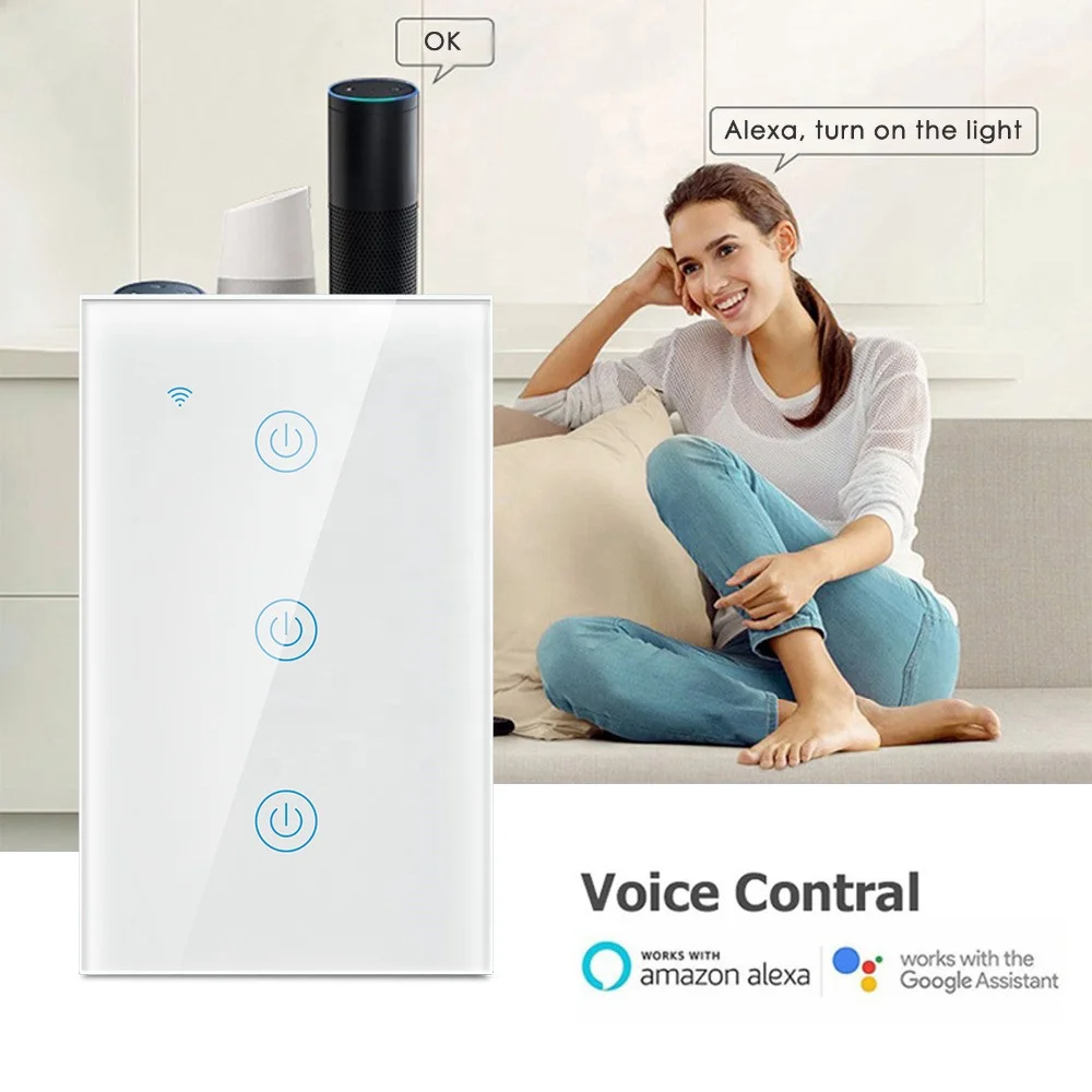 Умный выключатель Tuya с Wi-Fi и сенсорной панелью, 3 клавиши