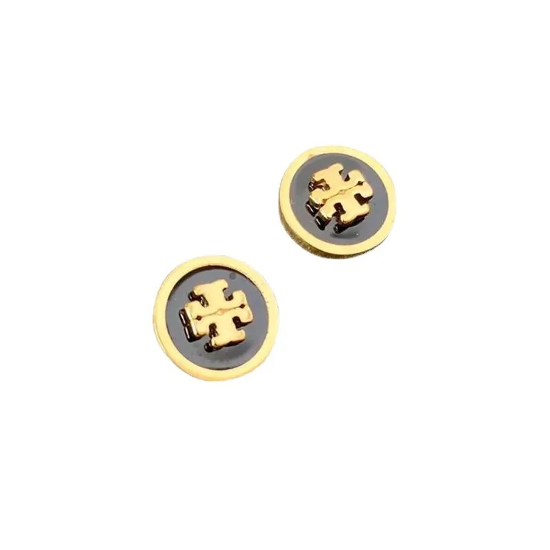 2022  popular tb light luxury earrings high-end double T metal logo earrings enamel color glaze inlaid earrings for women
