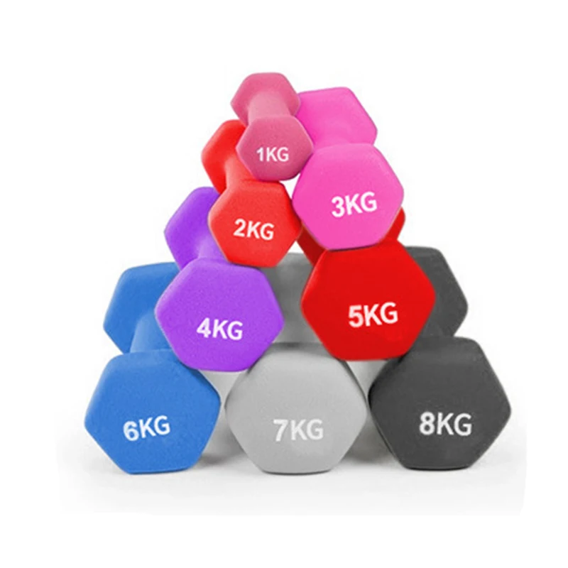 Cheap  Colorful Vinyl Neoprene Coated  Weight Lifting Rubber Hex Dumbbell for training