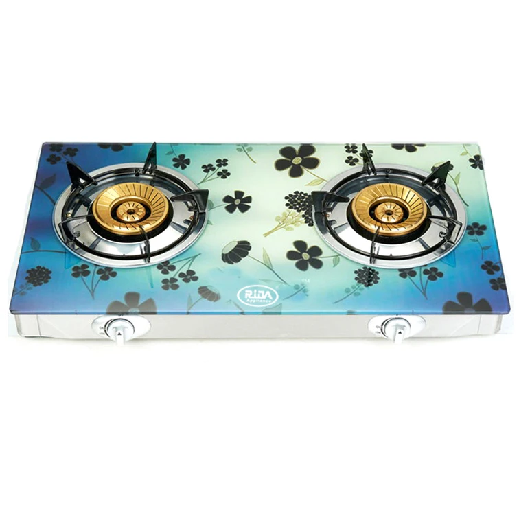 
New design electronic ignition stainless steel 2 burner printing glass top gas stove cooker 