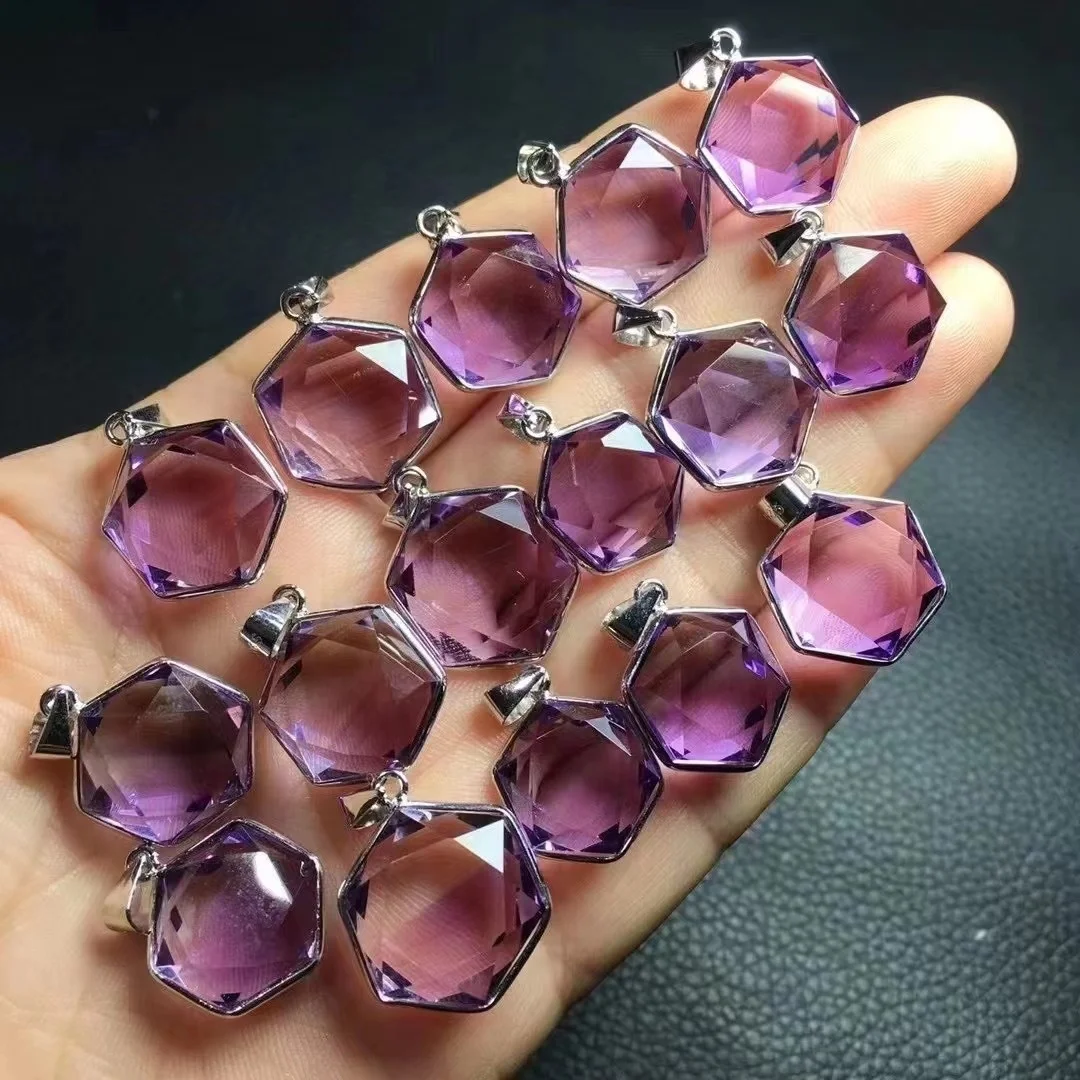 Natural Healing Stones Jewelry 925 silver faceted amethyst david star  Pendant Necklace