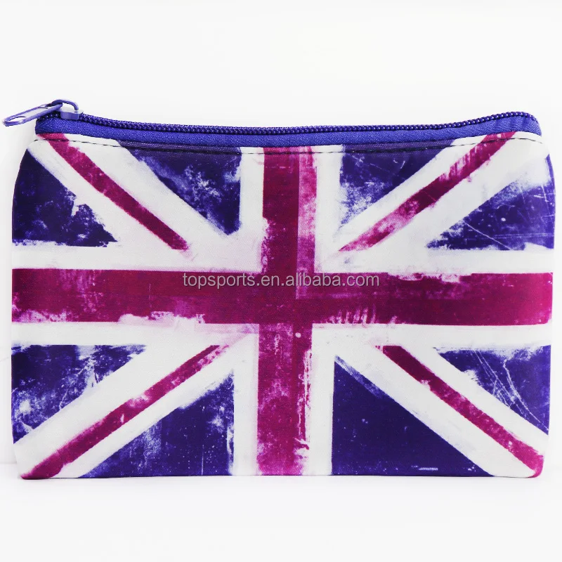 Flag Printing Custom Neoprene Pencil Bag Plain Cosmetic Case with Smooth Zipper Closure