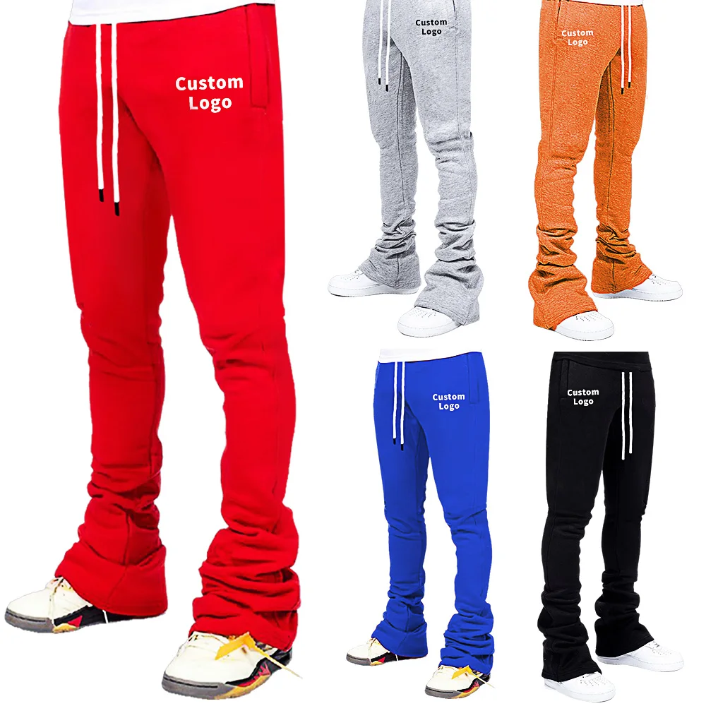 Streetwear Flare Stacked Pant Men Solid Color Pants Sweatpants Stacked Pants