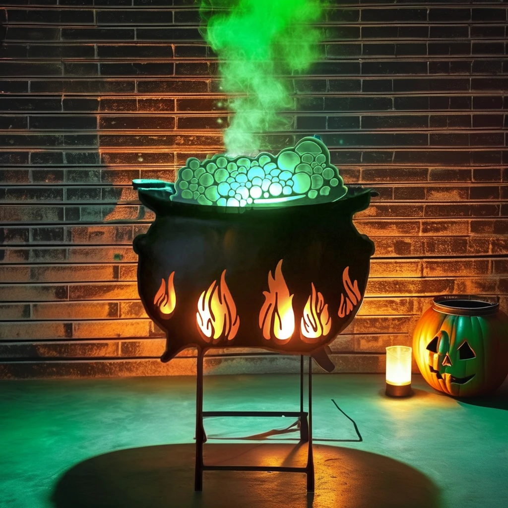 Хэллоуин двор украшения кипящий маленький тигель и СВЕТОДИОДНЫЙ Мигающий Огонь Солнечный кол