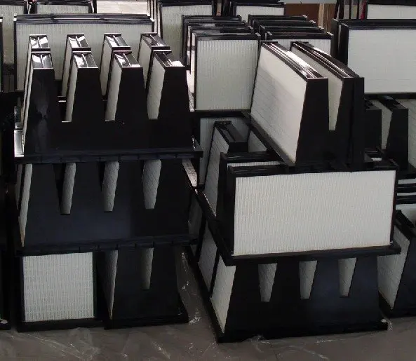 H13 H14 Merv14 High Efficiency Minipleat V Bank Compact Hepa Filter 4V Plastic Frame V Bank ABS / PVC Frame Box Air Filter