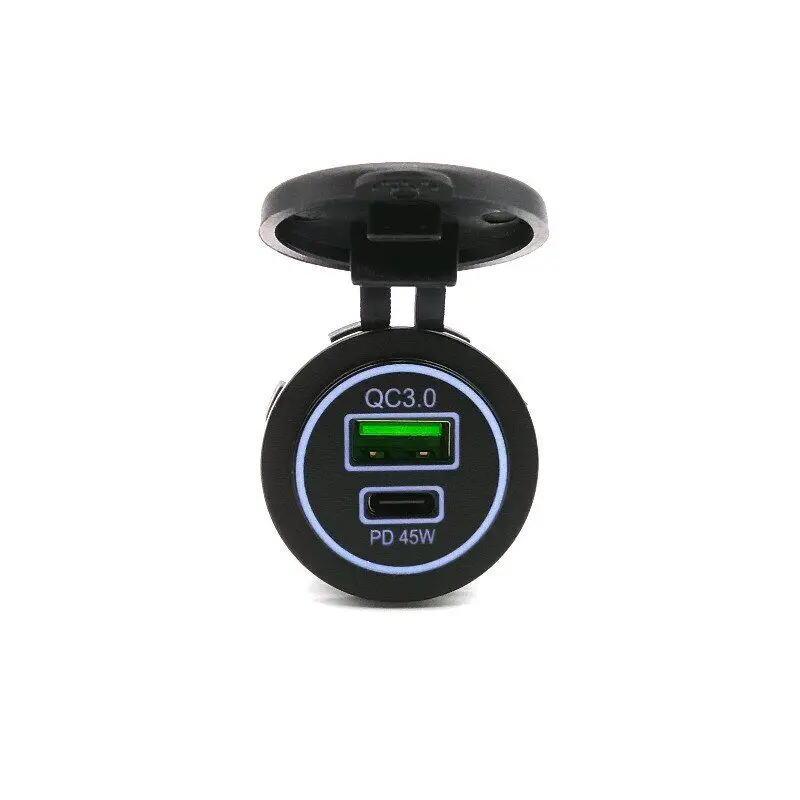 Newest 65W USB-C PD3.0 and 18W QC3.0 Multi Car USB Port 12V Socket Waterproof with Power Switch for Car Boat Marine