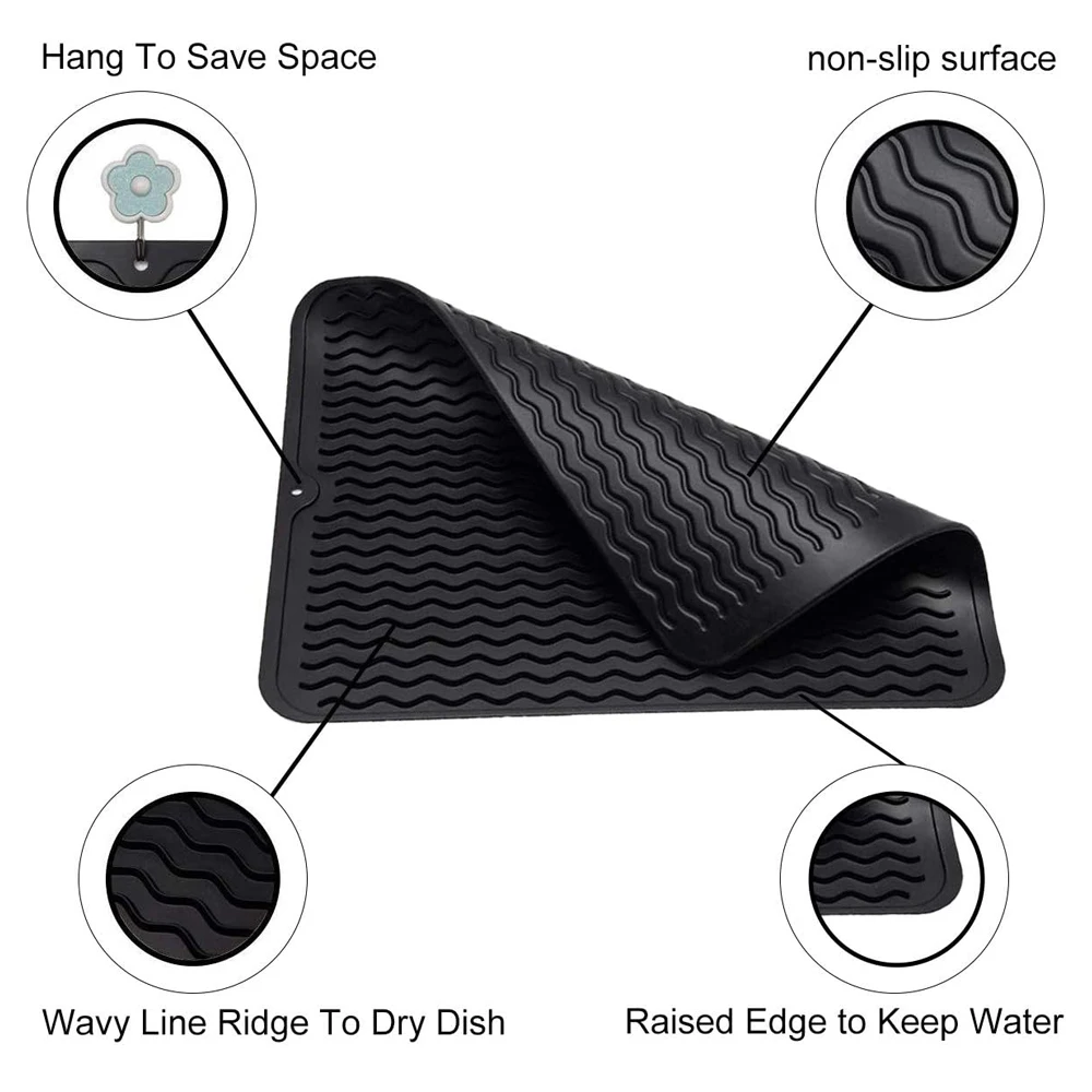 Multiple Usage Large Sink Mat Drain Pad For Drying Dishes Silicone Dish Drying Mat For Kitchen Counter